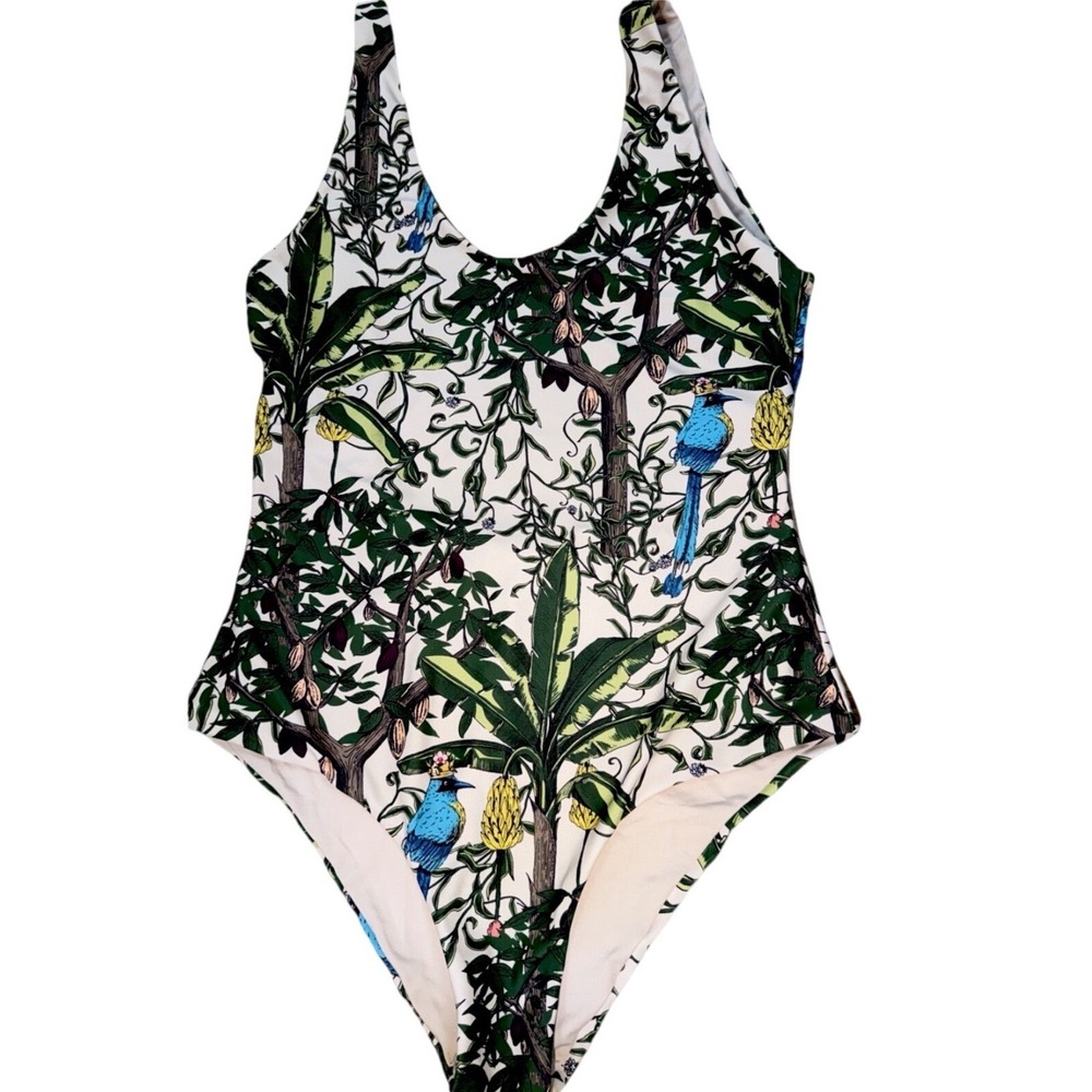 Lobo Rosa Tropical Bird‎ Botanical Print One Piece Swimsuit Large Euro Summer